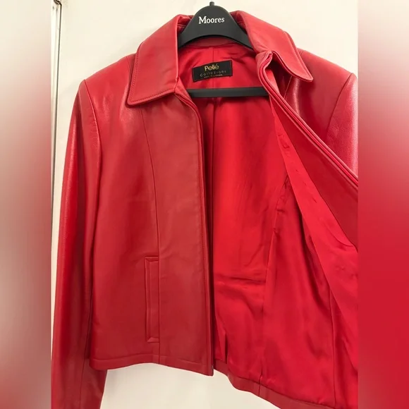 Red Leather Zip-up Jacket - Picture 6 of 12